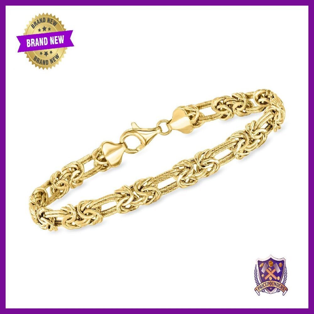 7" Gold Over Sterling Byzantine Link Bracelet with Lobster Clasp